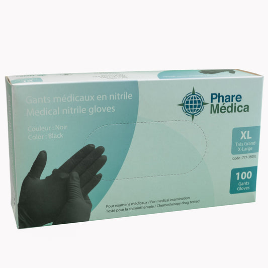 gants medicaux nitrile noir phare medica boite 100 xl
