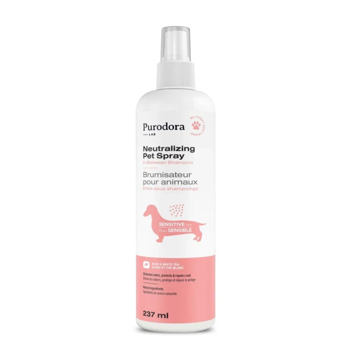 Brumisateur peaux sensible animaux entre deux shampoings 237ml purodora