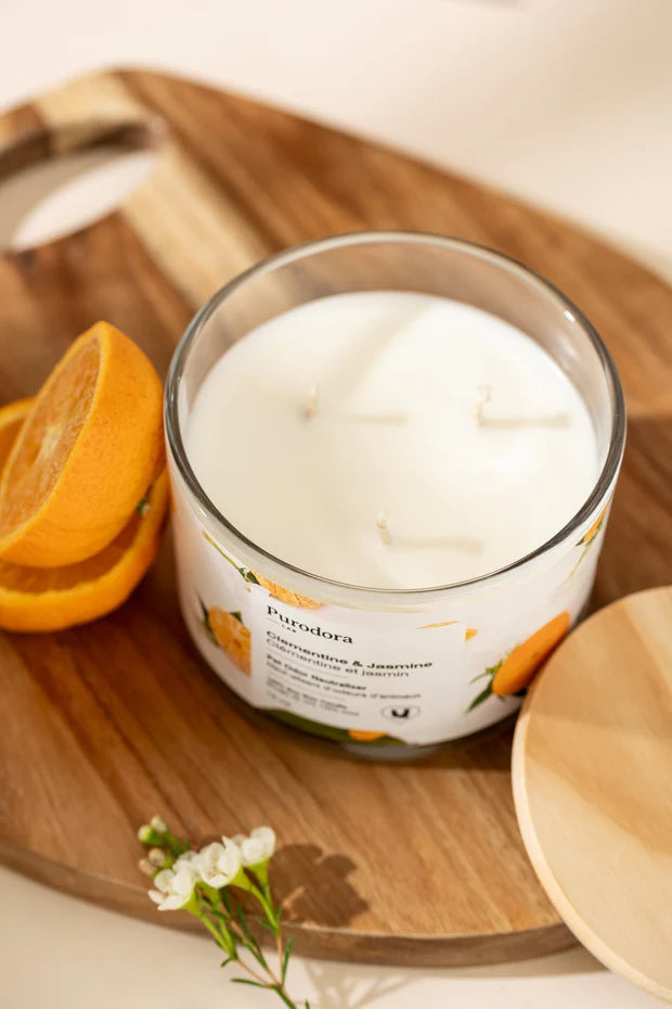 Chandelle soya cire 100% soya neutralisant odeurs animaux clémentine jasmin