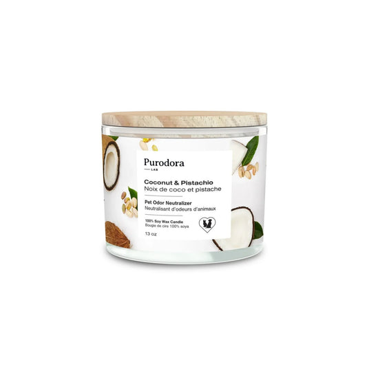 Purodora chandelle cire soya neutralisant odeurs animaux noix coco pistache