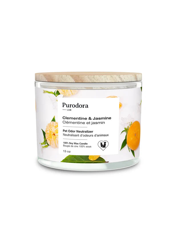 Chandelle soya cire 100% soya neutralisant odeurs animaux clémentine jasmin