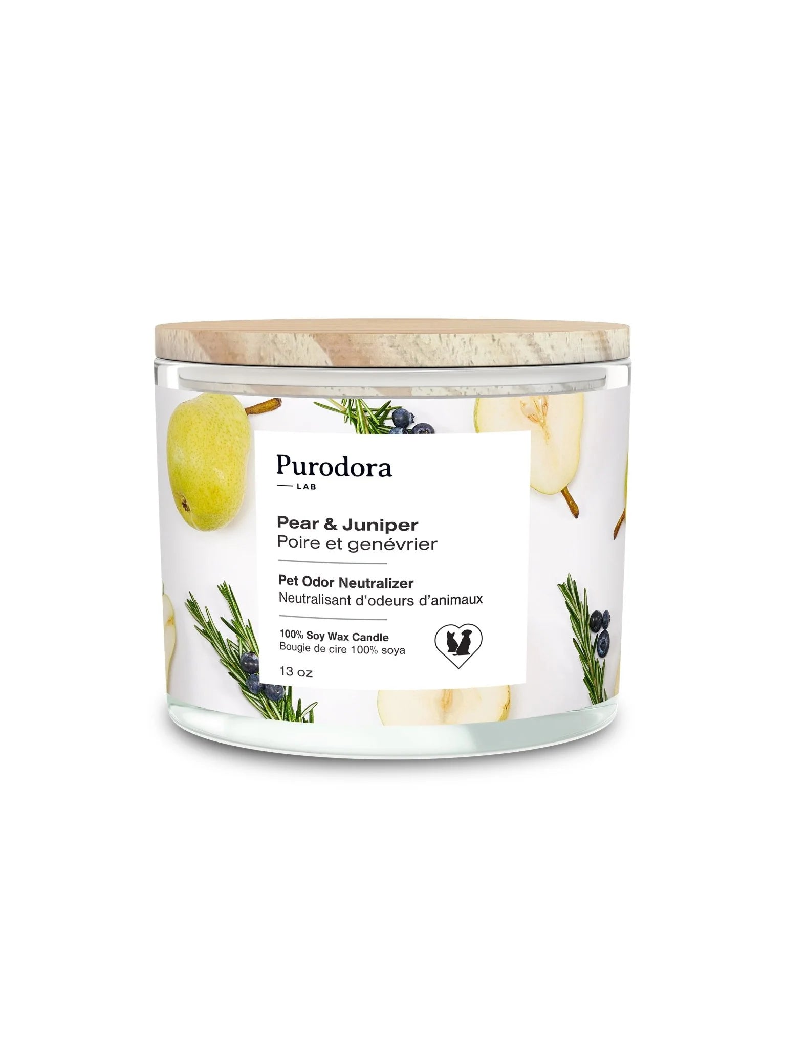 Purodora chandelle cire soya poire genévrier neutralisant odeurs animaux