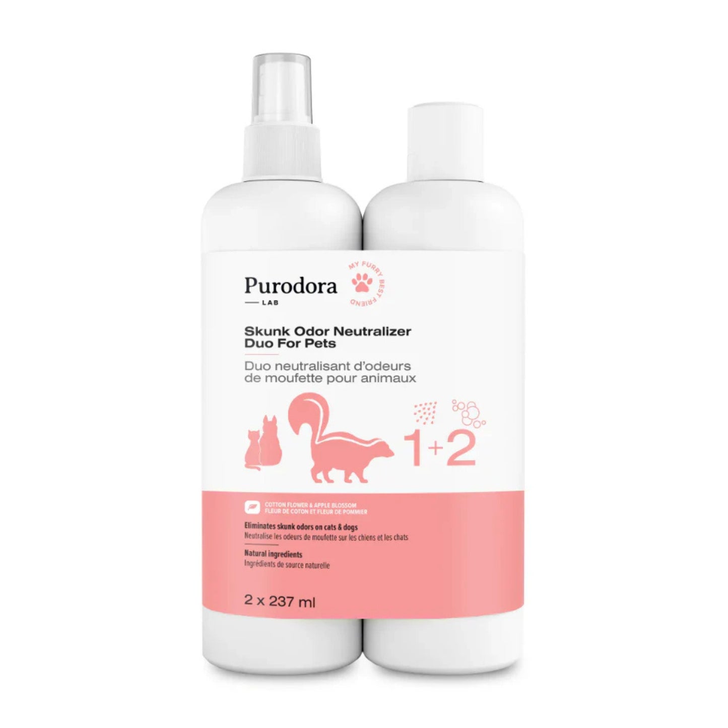 Duo neutralisant odeurs moufettes pour chiens et chats animaux 2x237ml