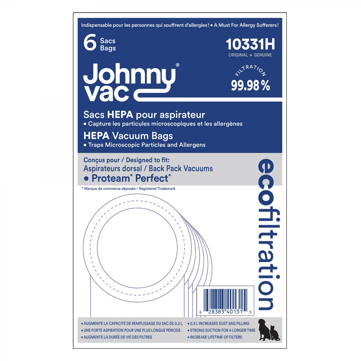 Sacs filtration hepa aspirateur dorsale rfect proteam paquet 6