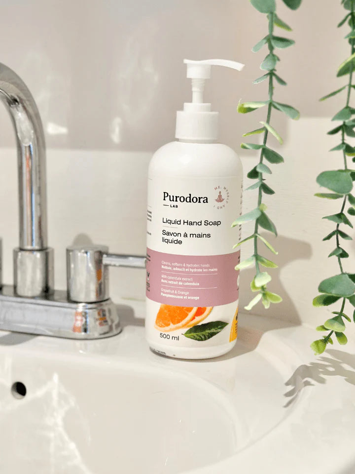 Purodora savon mains liquide pamplemousse orange 473ml compagnie québécoise