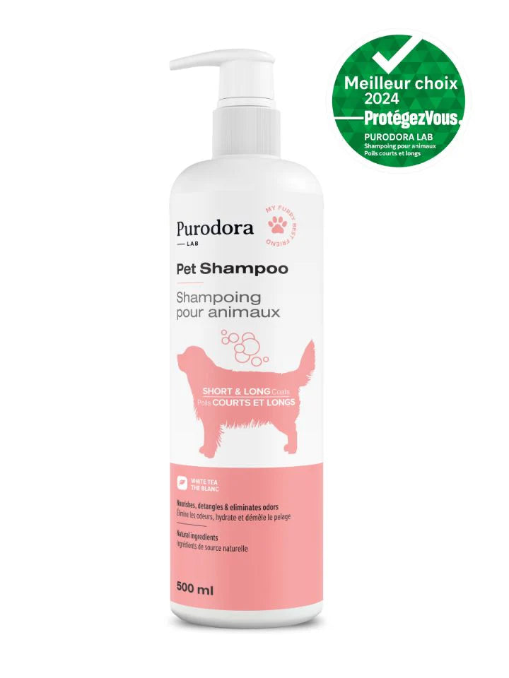 Shampoing animaux poils longs courts 500ml thé blanc compagnie québécoise