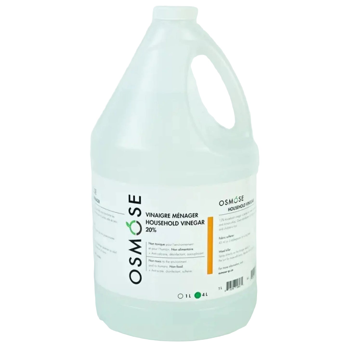 Vinaigre ménager concentré 20% dégraisseur puissant 4L osmose compagnie québécoise