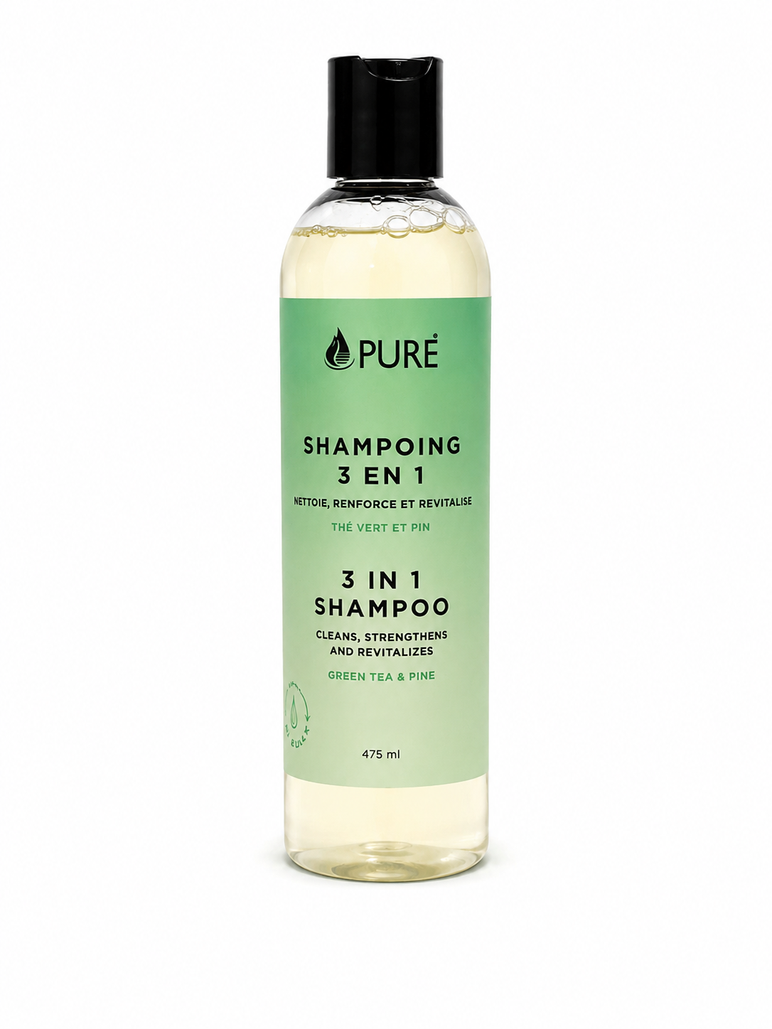 Shampoing 3 en 1 - Thé vert & pin (2 formats) - Pure