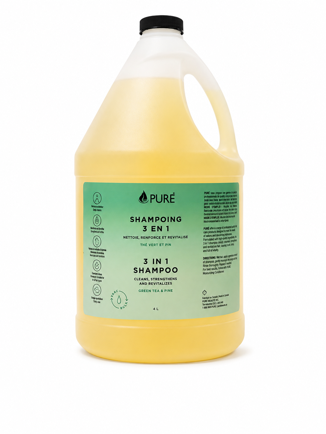 Shampoing 3 en 1 - Thé vert & pin (2 formats) - Pure