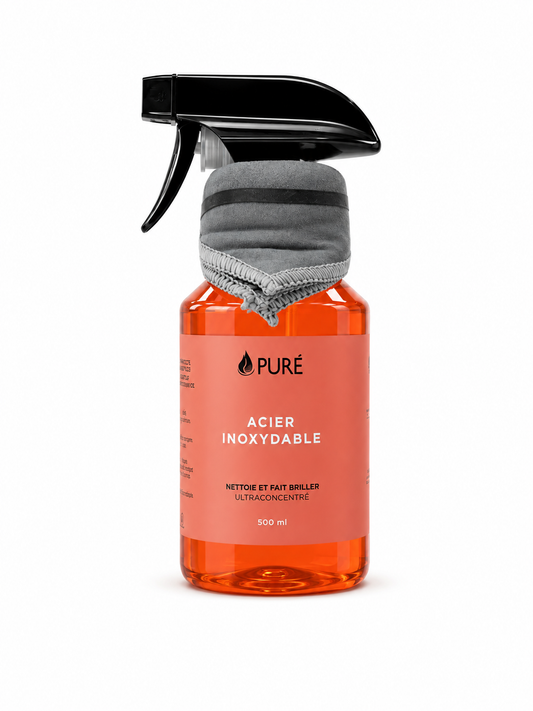 Nettoyant acier inoxydable avec linge (500ml) - Pure