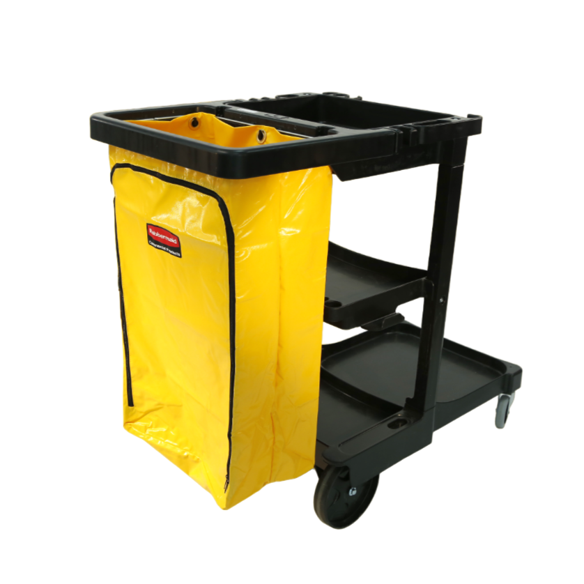 chariot-concierge-noir-sac-jaune-rubbermaid