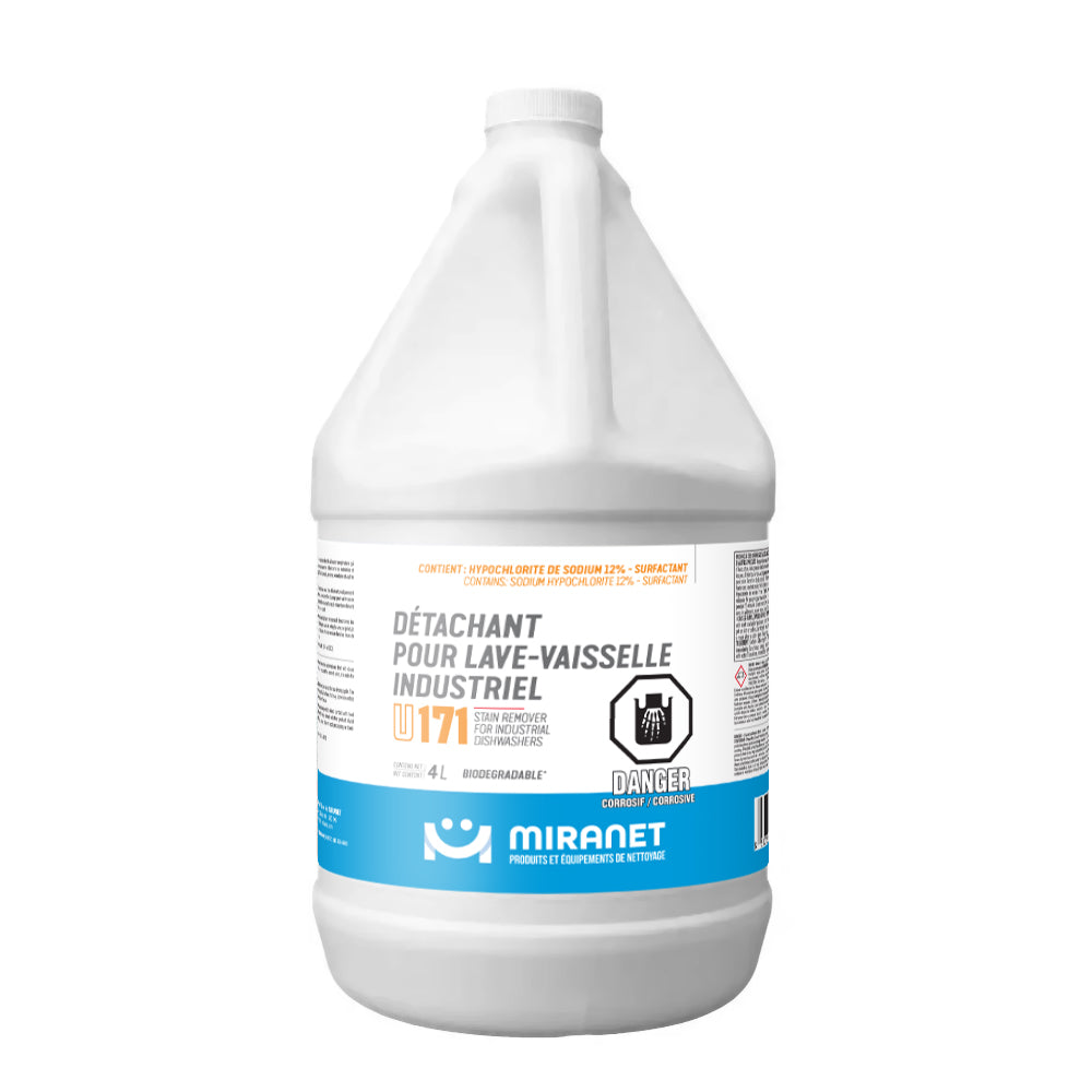 Détachant pour lave-vaisselle industriel sodium 12% bio 4L U171 Miranet