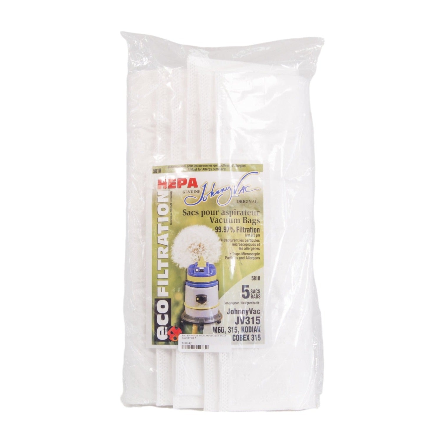 HEPA Microfilter Bags for JV315 Vacuum Cleaner - Pack of 5