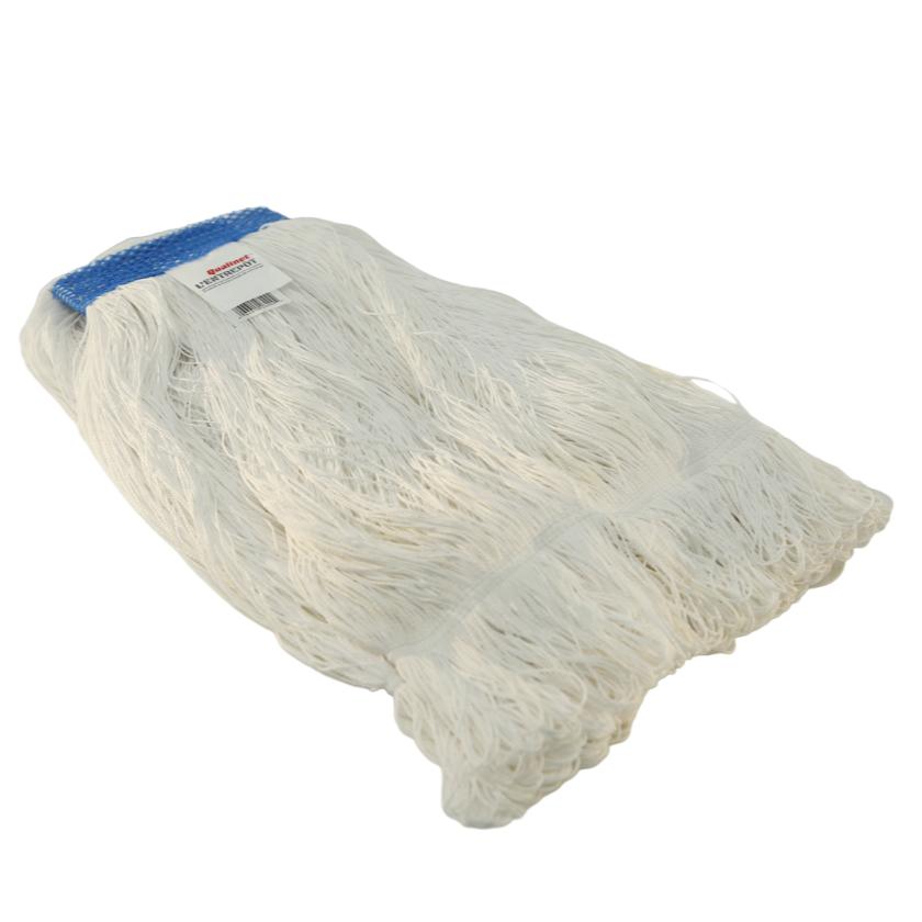 Moppe à cirer bouclée attaché - Medium, blanc avec bande bleu -