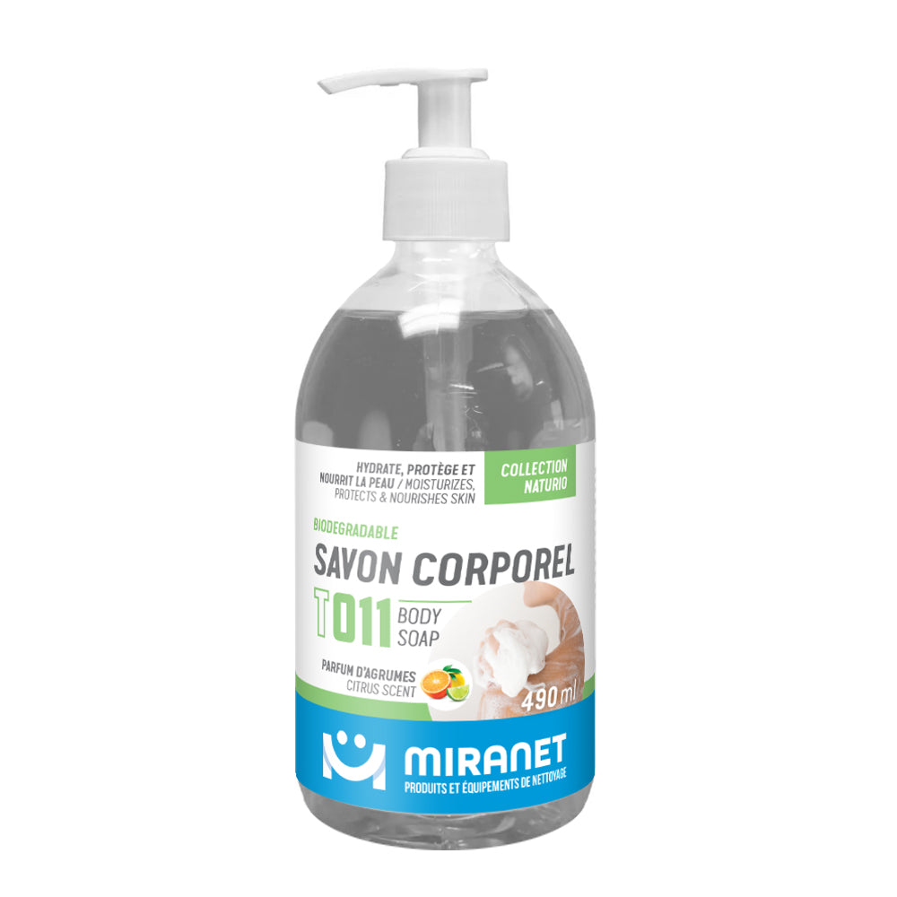 savon corporel biodégradable collection naturio parfum d'agrumes 490ml miranet