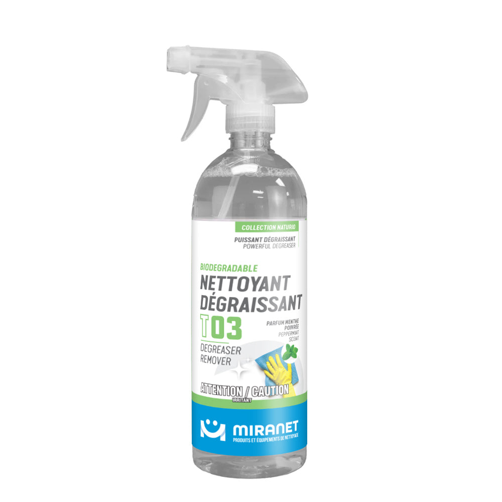 nettoyant dégraissant t03 biodégradable miranet parfum menthe poivrée 710ml
