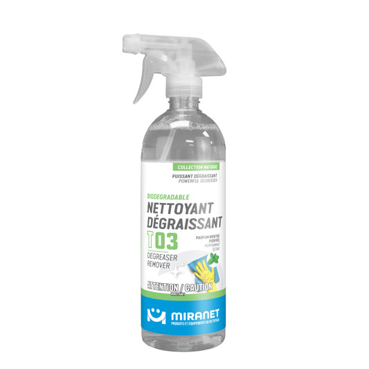 nettoyant dégraissant t03 biodégradable miranet parfum menthe poivrée 710ml