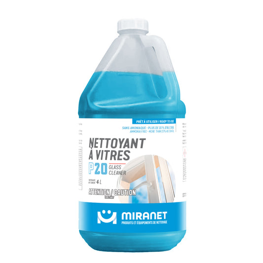 Nettoyant vitres miroirs 15% alcool 4L P20 Miranet prêt utilisation