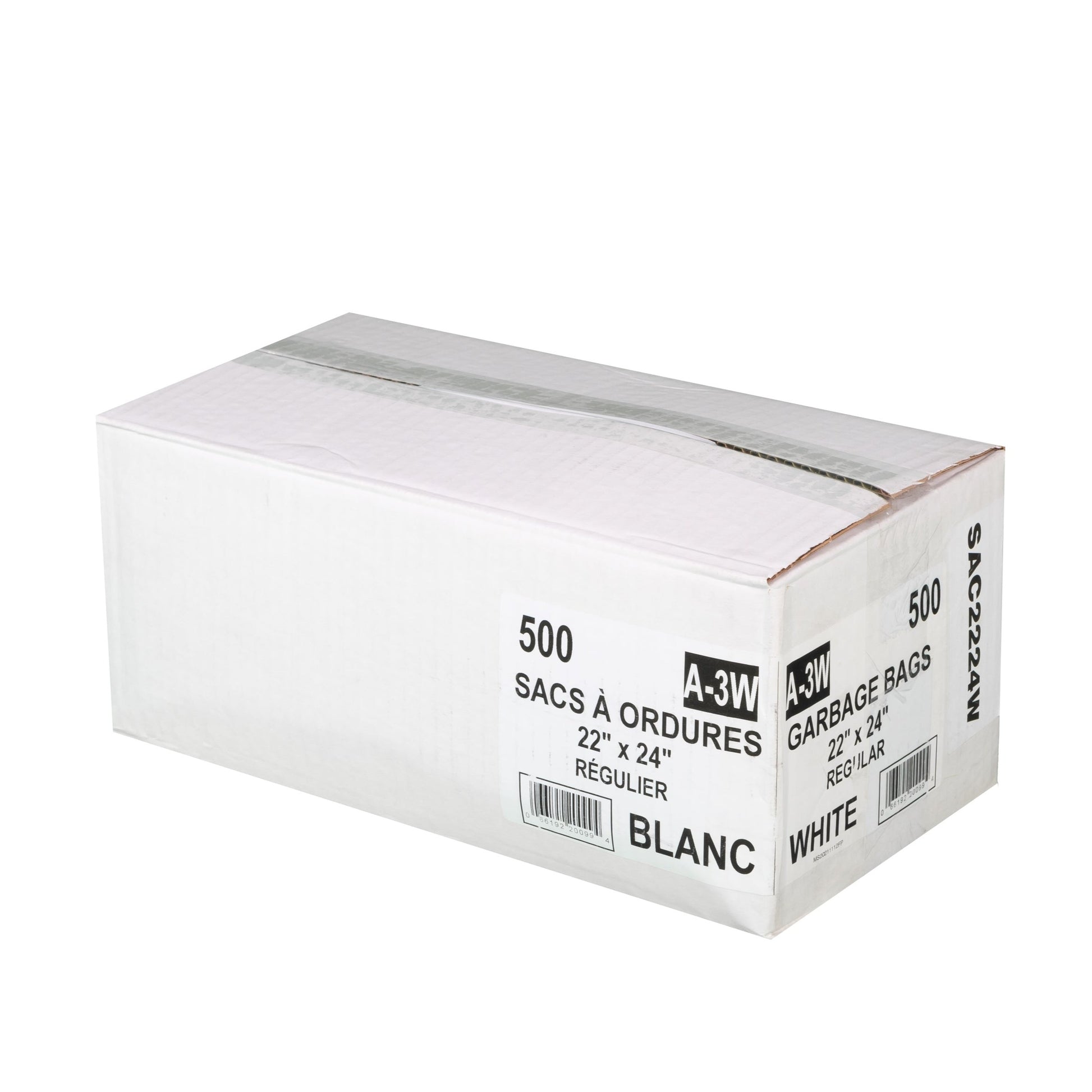 sacs ordures A3W 2224W blanc 22x24" régulier
