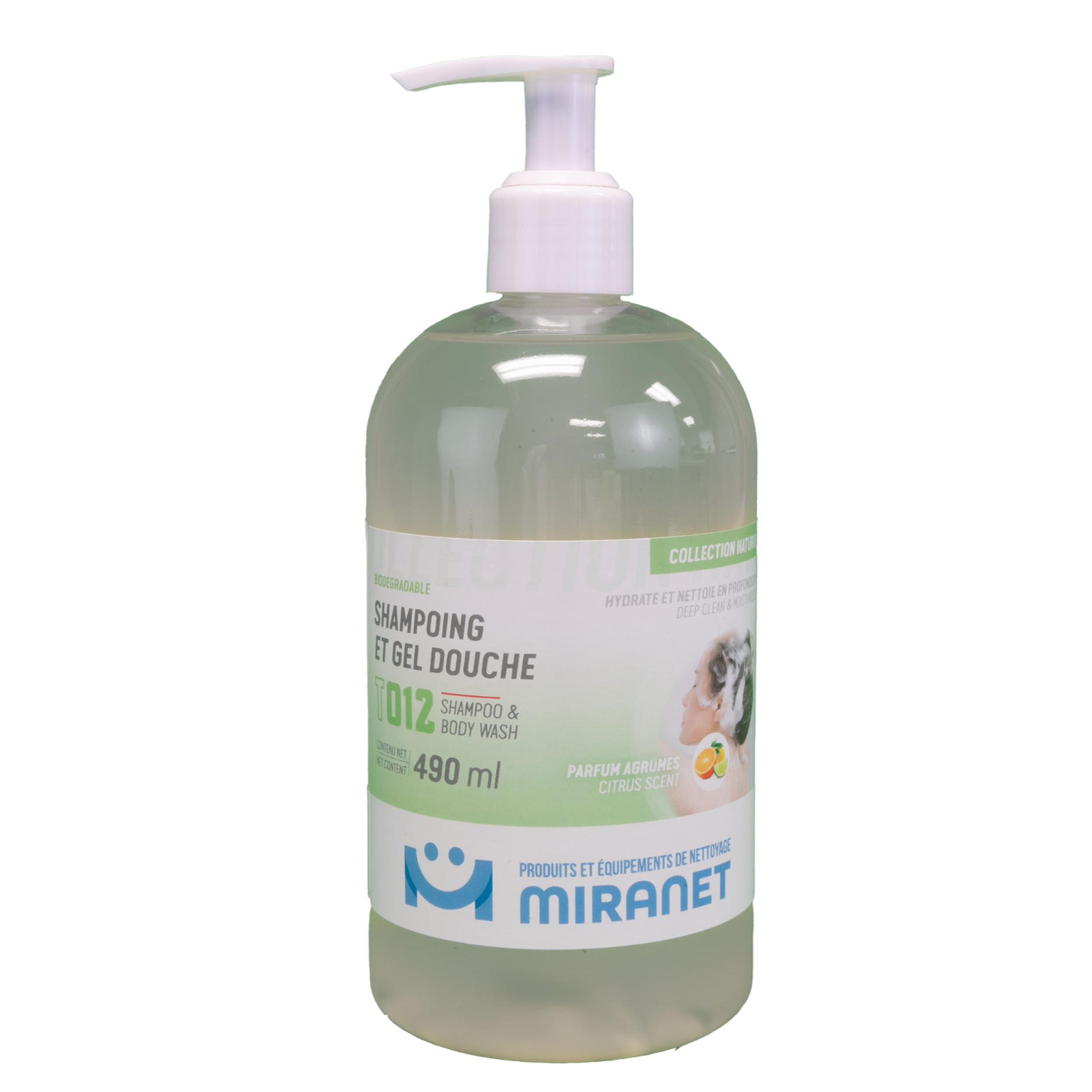 shampooing gel douche t012 biodégradable parfum orange 490ml miranet