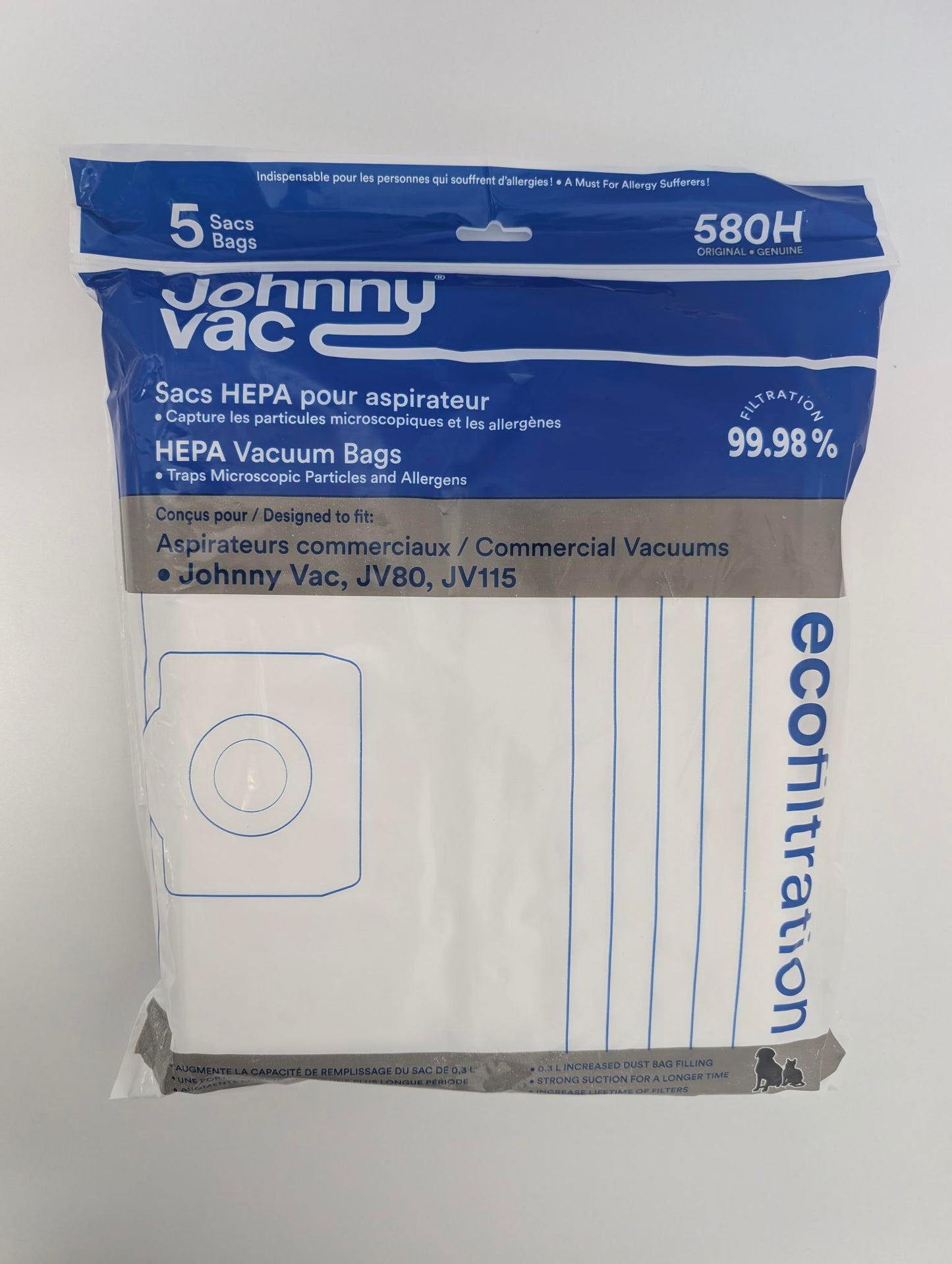 sacs microfiltre Hepa pour aspirateur JV80, JV115 - Paquet de 5