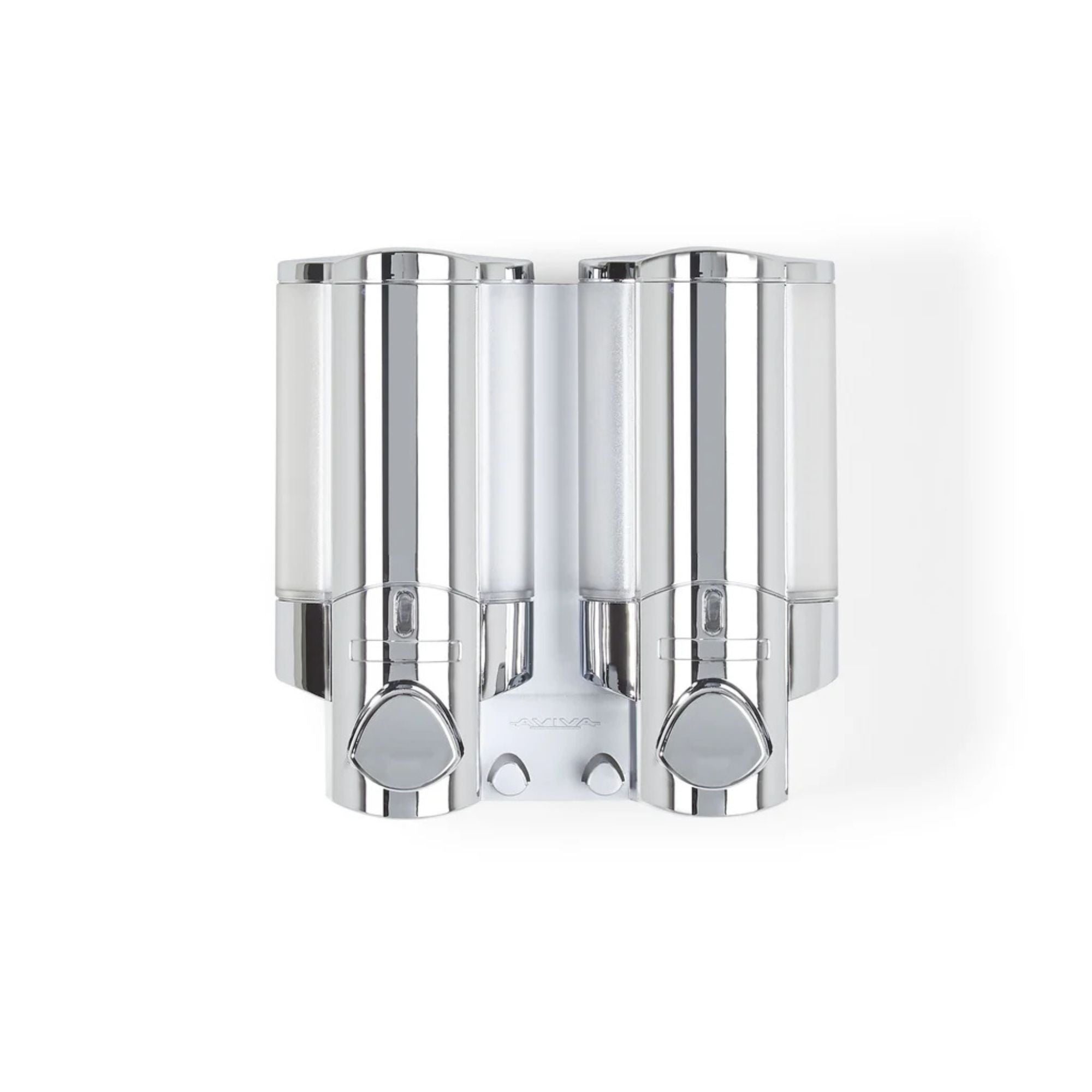 distributeur mural double douche savon shampoing revitalisant aviva chrome gris