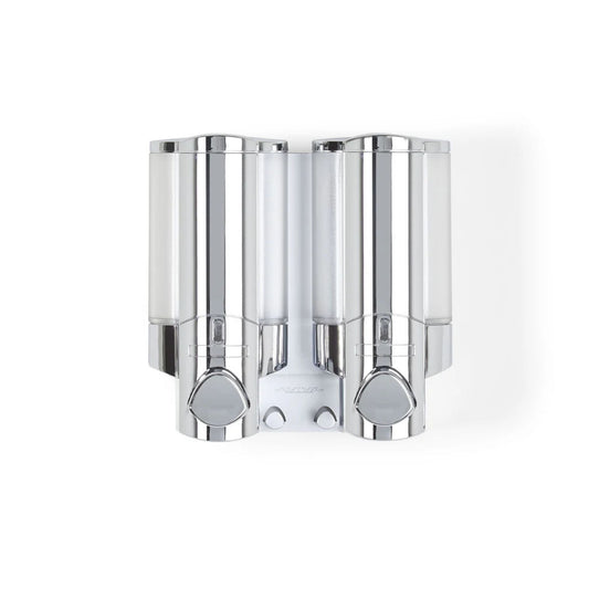 distributeur mural double douche savon shampoing revitalisant aviva chrome gris