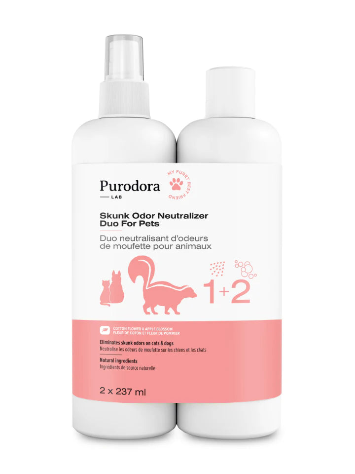 Duo neutralisant odeurs moufettes pour chiens et chats animaux 2x237ml