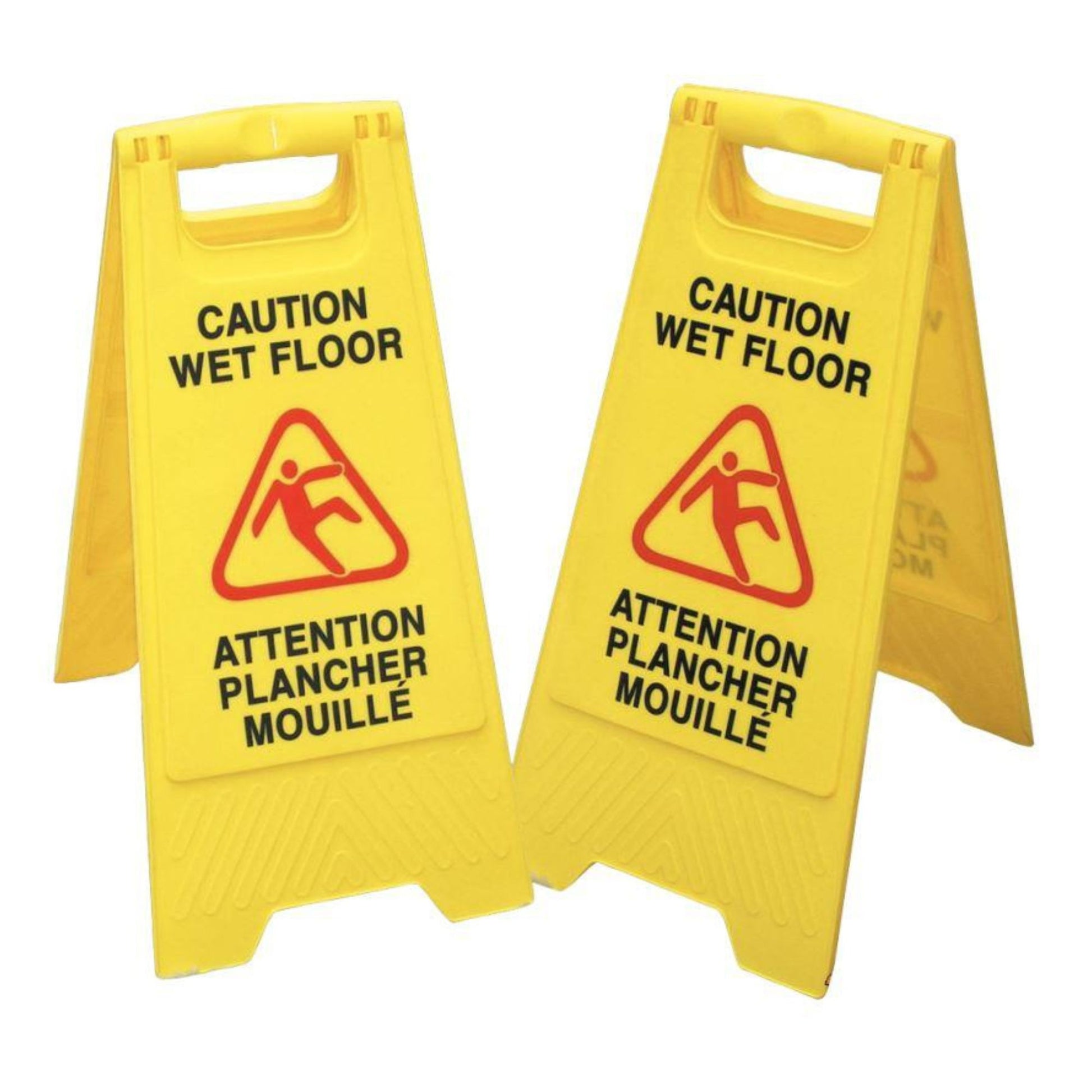 Panneau pancarte sécurité jaune attention plancher mouillé 2po bilingue