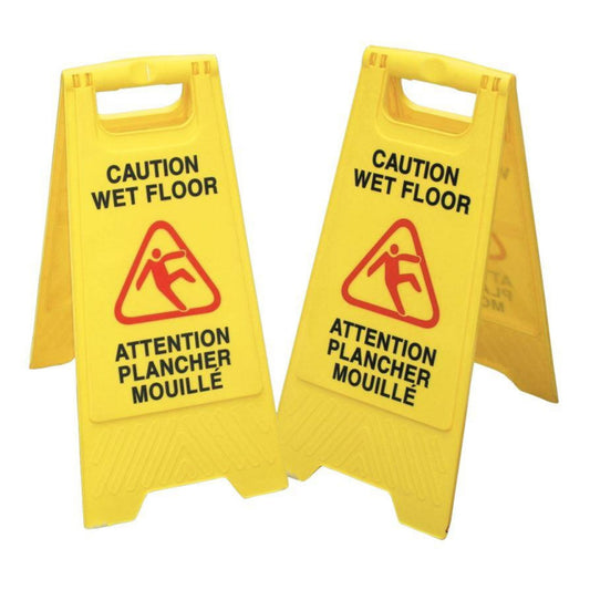 Panneau pancarte sécurité jaune attention plancher mouillé 2po bilingue