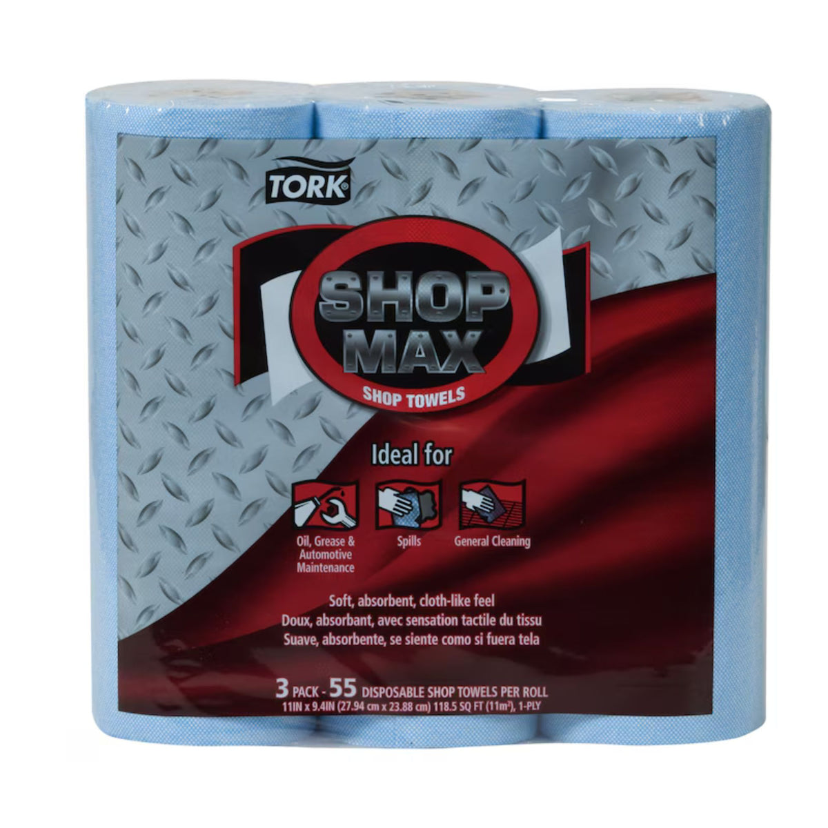Chiffons bleu ShopMax 3 rouleaux 55 feuilles Tork mécanique graisse huile